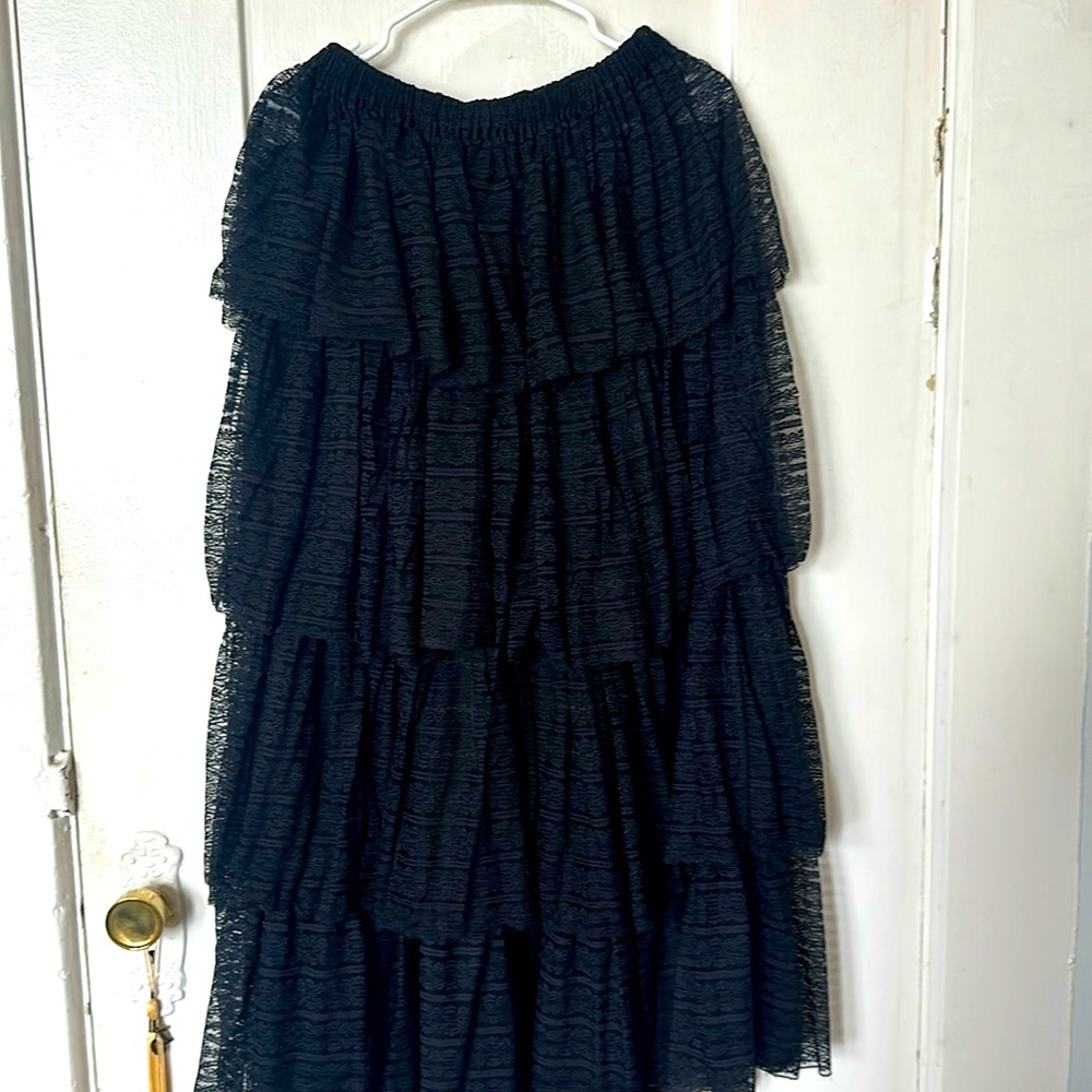 Free people intimately maxi black ruffle skirt , sheer, size small. Worn once